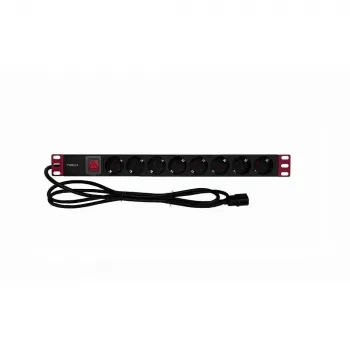 Rack Strāvas Sloksne TECHLY 365733 1U — 8× Schuko kontaktligzdas, 2 m kabelis
