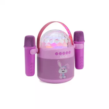 AKAI JoyBox Kids Karaoke komplekts ar Bluetooth, USB, MicroSD, AUX, FM radio, RGB gaismām, balss mainītāju, vadu mikrofonu, uzlādējamu 1200mAh akumulatoru, 5W RMS