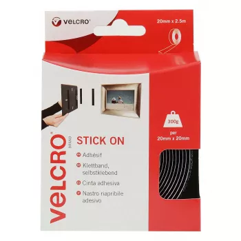 VELCRO VEL-EC60215 pašlīpošā āķu un cilpu lente, 20 mm x 2,5 m, melna