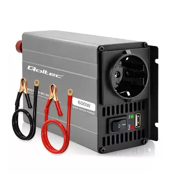 Qoltec MS Wave Power Invertors 12V uz 230V 300/600W USB, saderīgs ar LiFePO4 GEL AGM