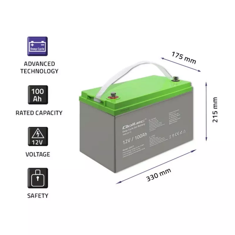 Qoltec 53077 UPS akumulators Slēgtais svina-skābes (VRLA) 12V 100Ah