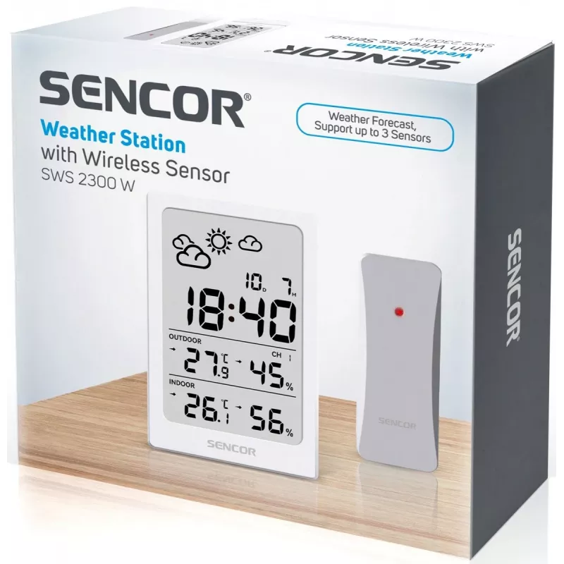 SENCOR Multifunctional Station SWS 2300 W - Laika stacija ar pulksteni, modinātāju un āra sensoru