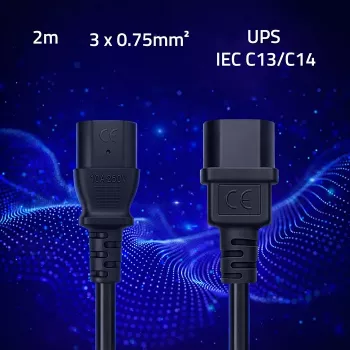 QOLTEC barošanas kabelis IEC C13 C14 3x0.75mm² tīrs varš 1,8m melns