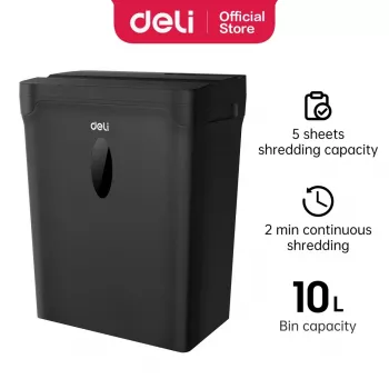 DELI ET014 šķērsgriezuma papīra smalcinātājs, 10 lapas, P-4 drošība, 21L tvertne, melns