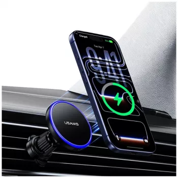 USAMS magnētiskais auto turētājs ventilācijas atverei viedtālruņiem, 360° rotācija, melns