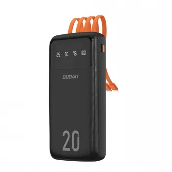 Dudao K6Pro+ Power Bank 20000mAh ar 4 iebūvētiem kabeļiem USB-C Micro USB Lightning USB-A Input Melns