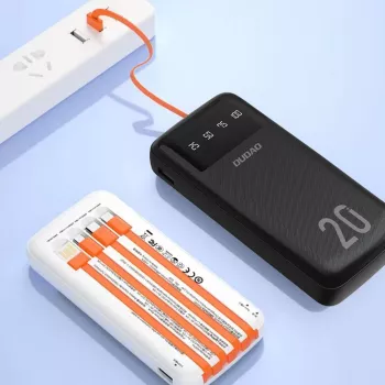 Dudao K6Pro+ Power Bank 20000mAh ar 4 iebūvētiem kabeļiem USB-C Micro USB Lightning USB-A Input Melns