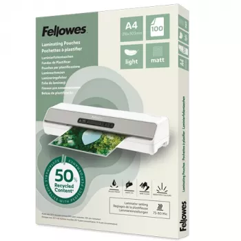 Fellowes 100 gab. A4 matētās laminēšanas plēves, 80 mikroni, pārstrādātas
