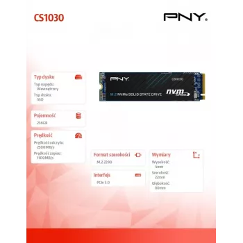 PNY CS1030 256GB M.2 2280 PCIe NVMe Gen3 x4 iekšējais cietvielu disks (Bulk)