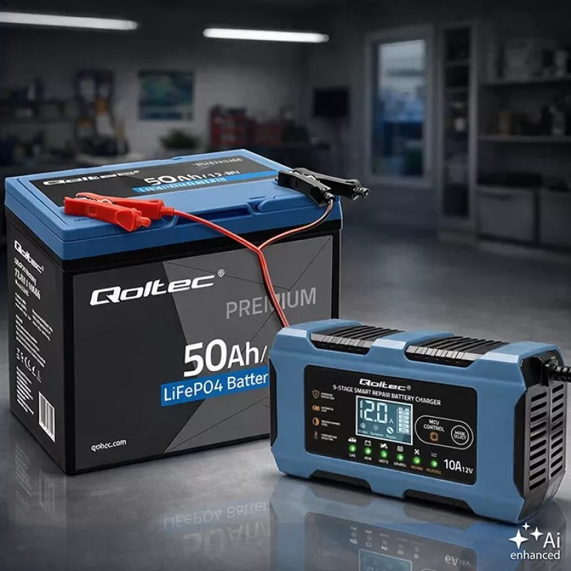Qoltec 52668 viedais akumulatoru lādētājs 12V 10A ar atjaunošanas funkciju AGM GEL LiFePO4
