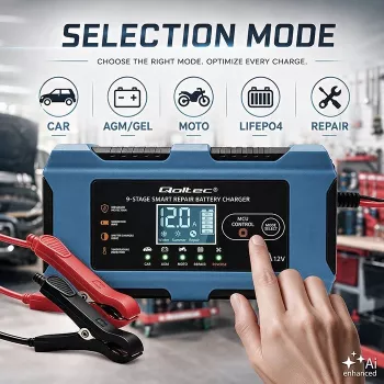 Qoltec 52669 viedais akumulatoru lādētājs 12V 6A ar atjaunošanas funkciju AGM GEL LiFePO4
