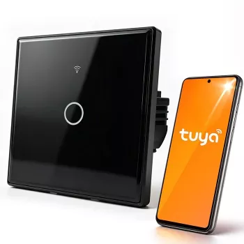 Qoltec Smart Touch gaismas slēdzis 1-vietas Wi-Fi taimeris Tuya balts