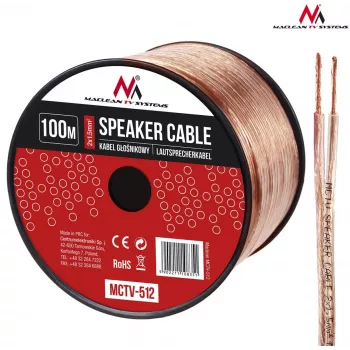 MACLEAN MCTV-512 Skaļruņu kabelis 100m 2x1,5mm² caurspīdīgs OFC uz ruļļa