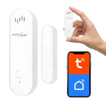 GREENBLUE GB478 bezvadu WiFi durvju/logu sensors – viedais magnētiskais kontakts, Tuya un Gosund lietotne, Alexa/Google, ar bateriju, balts