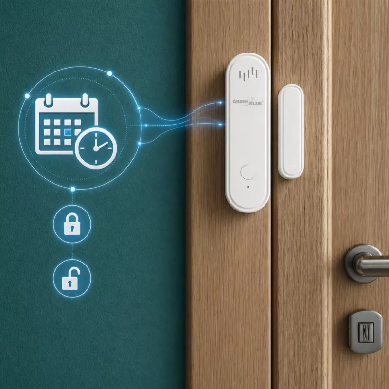 GREENBLUE GB478 bezvadu WiFi durvju/logu sensors – viedais magnētiskais kontakts, Tuya un Gosund lietotne, Alexa/Google, ar bateriju, balts