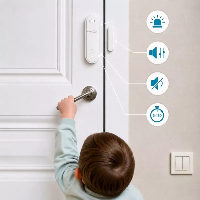 GREENBLUE GB478 bezvadu WiFi durvju/logu sensors – viedais magnētiskais kontakts, Tuya un Gosund lietotne, Alexa/Google, ar bateriju, balts