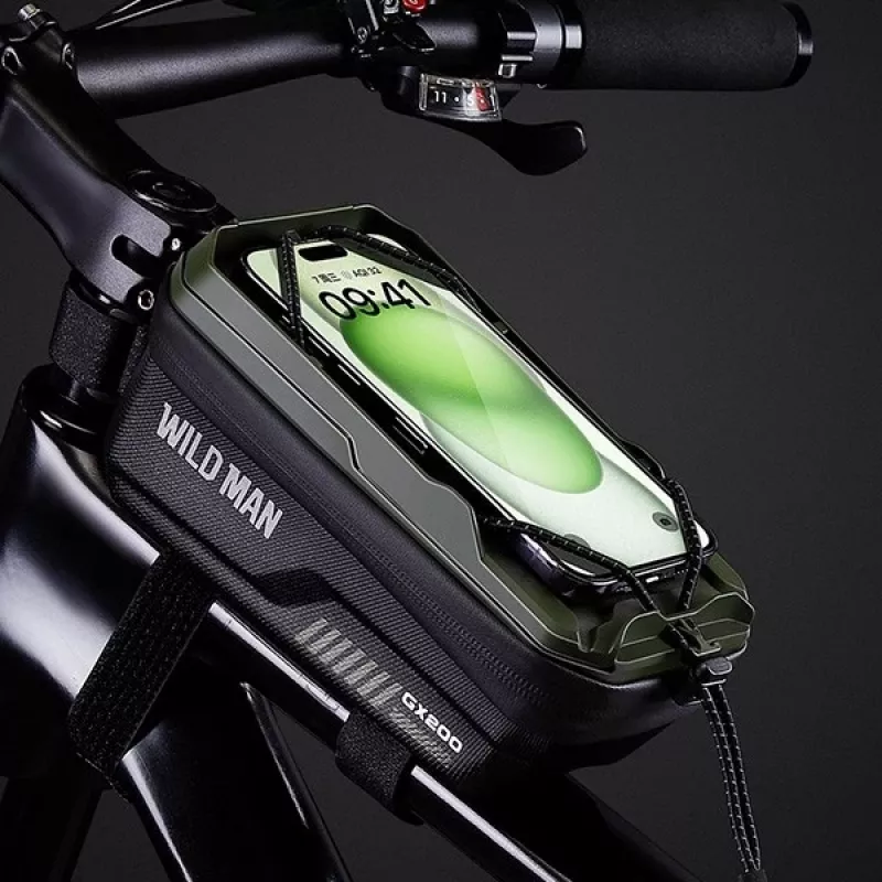 WILDMAN GX200 velosipēda rāmja soma ar telefona turētāju, zaļa