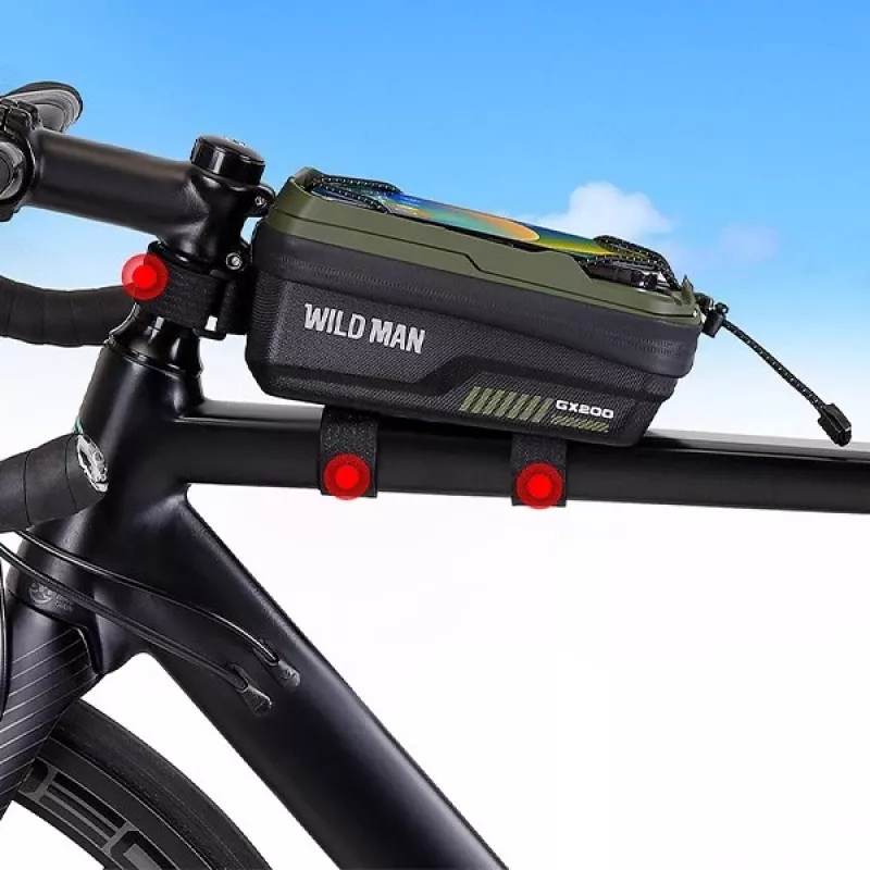 WILDMAN GX200 velosipēda rāmja soma ar telefona turētāju, zaļa