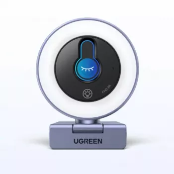 UGREEN 2K QHD tīmekļa kamera ar LED apgaismojumu un iebūvētu mikrofonu, 30fps, USB 2.0, autofokuss, 80° skata leņķis, klipšņa un statīva stiprinājums, melna