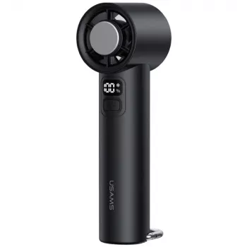 USAMS Ice-Cooling rokas ventilators 2000mAh melns - pārnēsājams pusvadītāju dzesēšanas ventilators ar USB-C, 3 ātrumiem, noņemamu pamatni