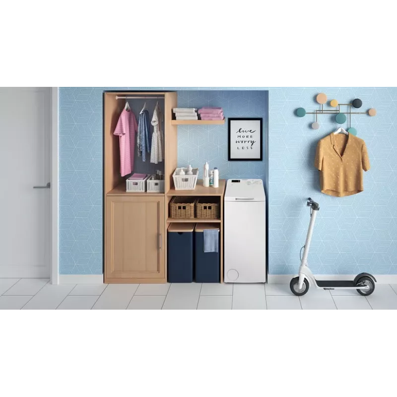 Indesit BTWS50400PLN Augšējās ielādes veļas mašīna, 5 kg, 1000 apgr./min, balta, energoefektivitātes klase E