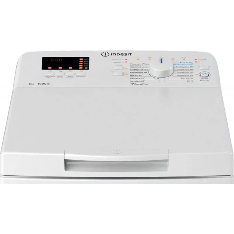 Indesit BTWS50400PLN Augšējās ielādes veļas mašīna, 5 kg, 1000 apgr./min, balta, energoefektivitātes klase E