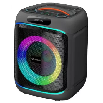 DENVER BPS-170 400W Bluetooth Party Skaļrunis ar RGB gaismām, TWS, karaoke, FM radio, USB/SD/AUX/Mic ieejām