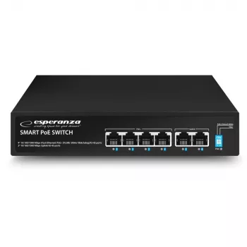 ESPERANZA 6-Port PoE+ Gigabit Switch 65W GOLIATH (4 PoE+ Porti, 2 Uplinki, 12 Gbps, Bezdzesis Metāla)