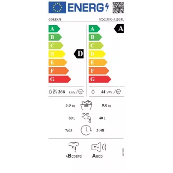 Gorenje WDG2PS954A1D2/PL veļas mazgājamā mašīna ar žāvētāju, 9 kg mazgāšana / 6 kg žāvēšana, 1400 RPM, A energoklase, balta