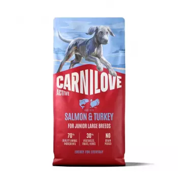 CARNILOVE ACTIVE sausā barība suņiem ar lasi un tītaru Junior Large Breeds 12 kg