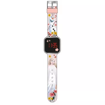 PULIO Digital Watch LED Diakakis - Bērnu pulkstenis Frozen ar sarkanu LED displeju, zila/violeta silikona siksniņa, oficiāla Disney Frozen tēma