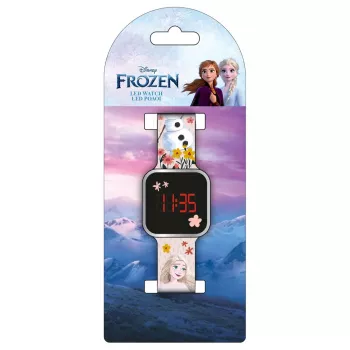 PULIO Digital Watch LED Diakakis - Bērnu pulkstenis Frozen ar sarkanu LED displeju, zila/violeta silikona siksniņa, oficiāla Disney Frozen tēma