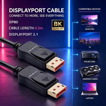 QOLTEC DisplayPort v2.1 kabelis M/M 54G 0.5m