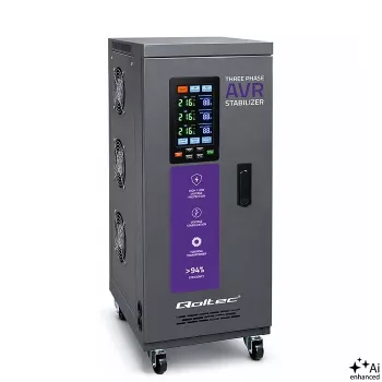 Qoltec trīsfāžu sprieguma stabilizators AVR MULTIPROTECTION 10kVA ±3% Servomotors 3F LCD Expert Line