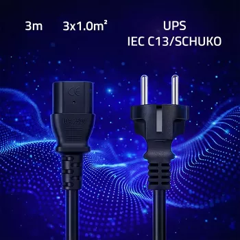 QOLTEC 54627 3m strāvas vads Schuko–IEC C13, 3x1mm², melns
