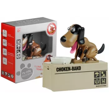 LEAN TOYS Dog Piggy Bank robotiska krājkasīte ar monētu apēšanas funkciju, brūna - melna