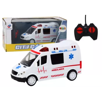 LEAN TOYS 1:16 RC Ātrās palīdzības mašīna ar gaismām un skaņām - Balta