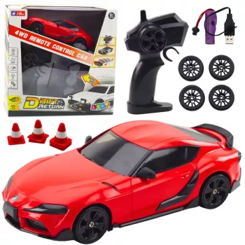 LEAN TOYS Drift Sporta Auto ar maināmiem riteņiem, tālvadības 4WD, sarkans, mērogs 1:10