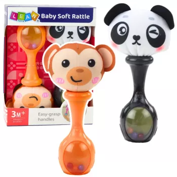 LEAN TOYS Grabulu komplekts ar mīkstajām bumbiņām, Pērtiķa un Pandas raksti, 2 gab.
