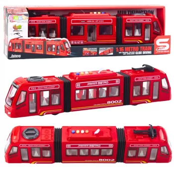 LEAN TOYS City Metro Tram ar atveramām durvīm, gaismām un skaņām, sarkans, 1:16