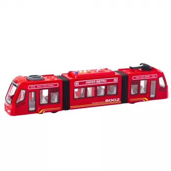 LEAN TOYS City Metro Tram ar atveramām durvīm, gaismām un skaņām, sarkans, 1:16