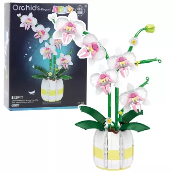 LEAN TOYS Orchidea konstrukcijas bloki Orchidea podā rozā un balta 616 gab.