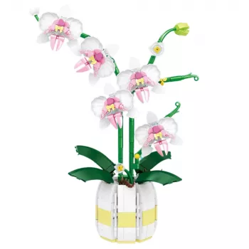 LEAN TOYS Orchidea konstrukcijas bloki Orchidea podā rozā un balta 616 gab.