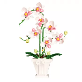 LEAN TOYS Orchid Construction Blocks Orchid in a Pot Pink and White 718 gab.