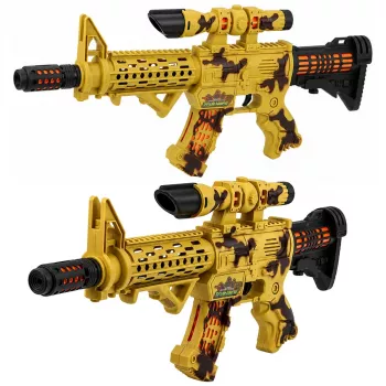 LEAN TOYS rotaļu šautene ar maskēšanās krāsojumu, tēmekli, kustīgu trokšņa slāpētāju, gaismām un skaņām 54 cm