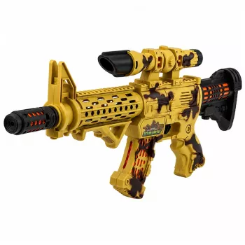 LEAN TOYS rotaļu šautene ar maskēšanās krāsojumu, tēmekli, kustīgu trokšņa slāpētāju, gaismām un skaņām 54 cm