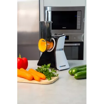 Blaupunkt Slicer FPS502 elektriskais produktu griezējs 150 W, nerūsējošā tērauda zobains nazis 190 mm, regulējams biezums 0-15 mm, melns/sudrabs