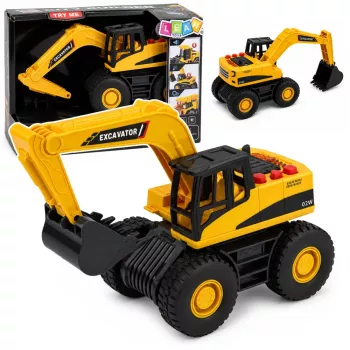 LEAN TOYS Construction Excavator ar kustīgu kausu, gaismām un skaņām - dzeltens, 1:32 mērogs