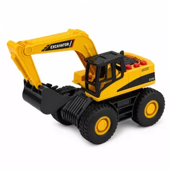 LEAN TOYS Construction Excavator ar kustīgu kausu, gaismām un skaņām - dzeltens, 1:32 mērogs