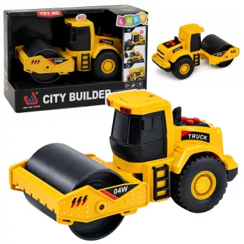 LEAN TOYS Road Roller celtniecības transportlīdzeklis 1:32 mērogā ar rotējošu veltni, gaismām un skaņām, dzeltens